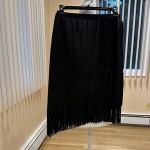 Elie Tahari Black Midi Skirt with Fringe
